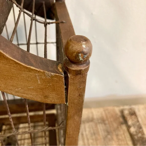 Leaning Birdcage Wooden and Wire Vintage Birdcage Poor Shape - Picture 11 of 16
